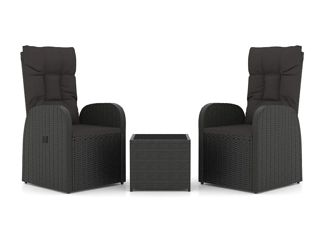 Conjunto de móveis de jardim móveis de exterior Conjunto de móveis de 3 peças em vime PE preto e aço 02_0014207