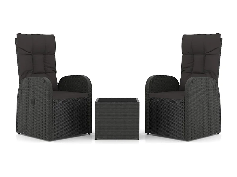 Set di mobili da giardino mobili da esterno Set di mobili da 3 pezzi polyrattan nero e acciaio 02_0014207