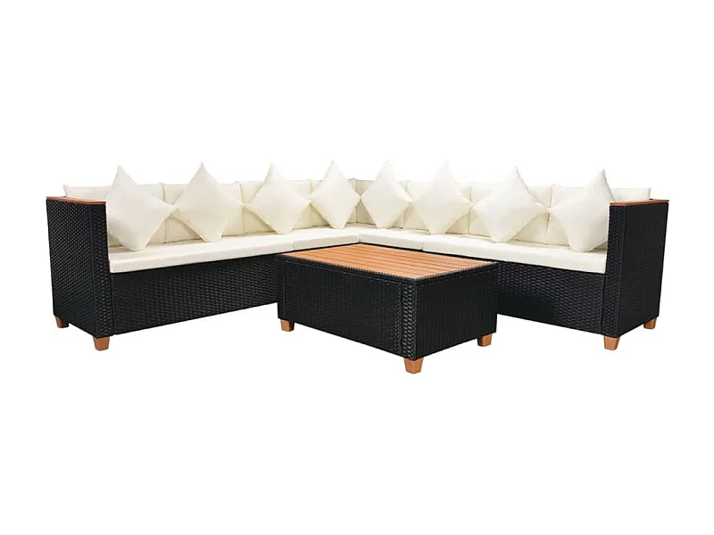 Mobili da giardino mobili da esterno Set di mobili da 5 pezzi con cuscini in resina intrecciata nera 02_0016493