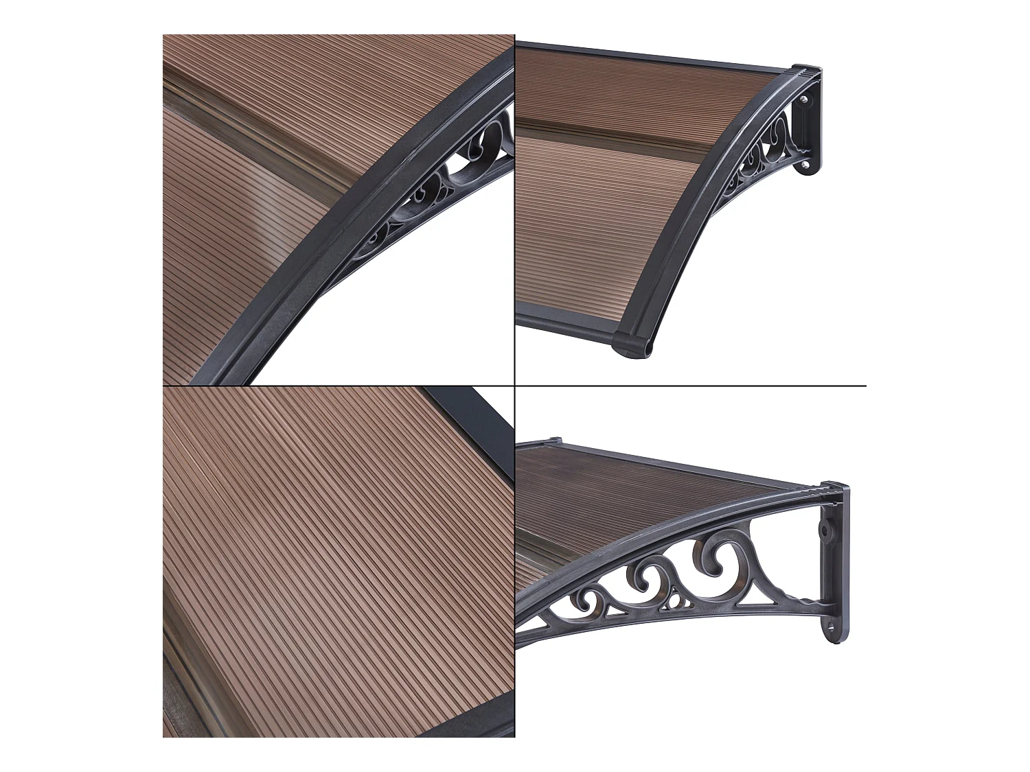 Marquesina para recepción resistente a la intemperie, toldo para puerta de entrada de diseño, 100 x 60 cm, negro marrón 03_0006381