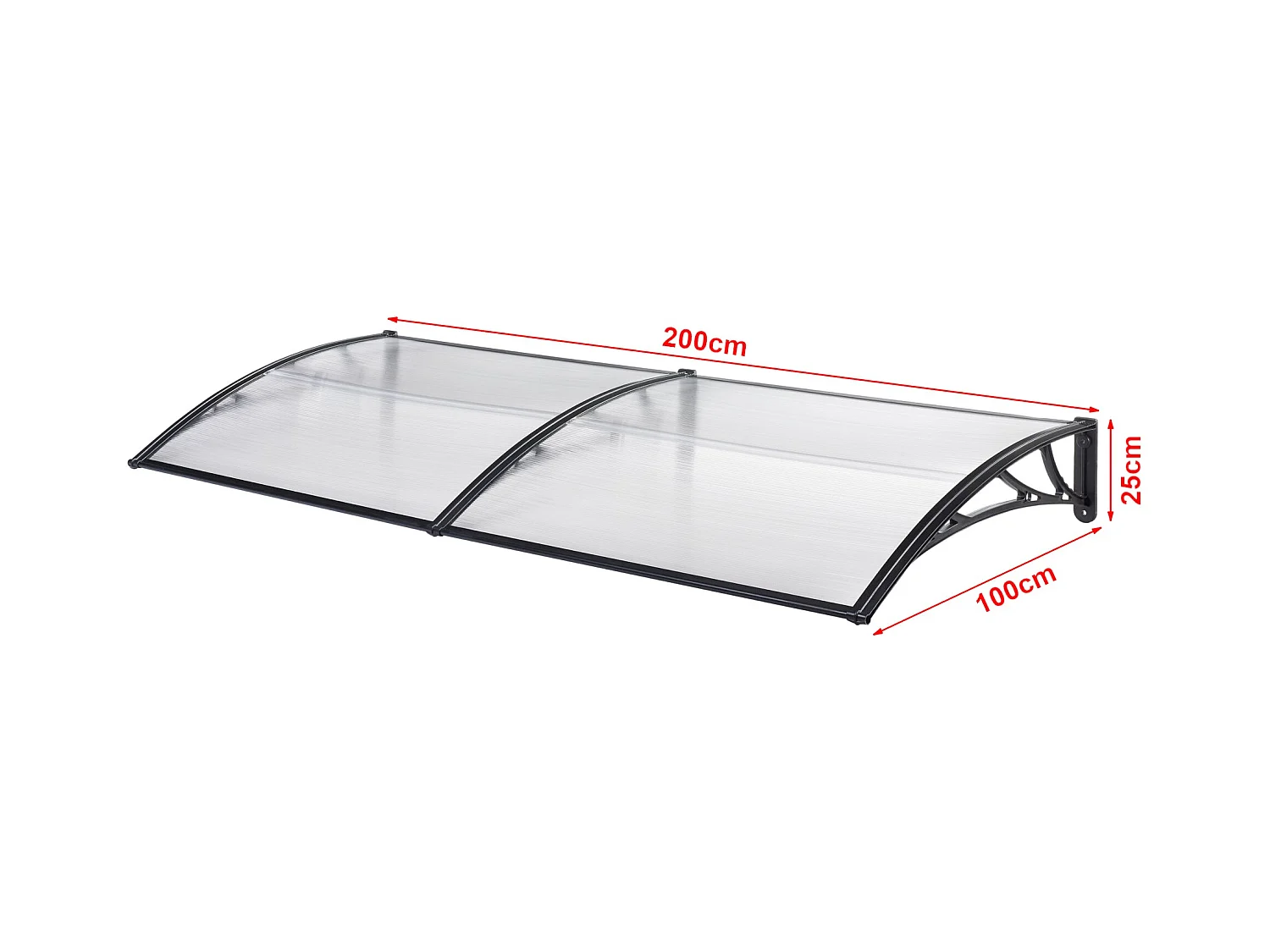 Auvent de porte d'entrée noire 200 x 100 x 25 cm 03_0006388