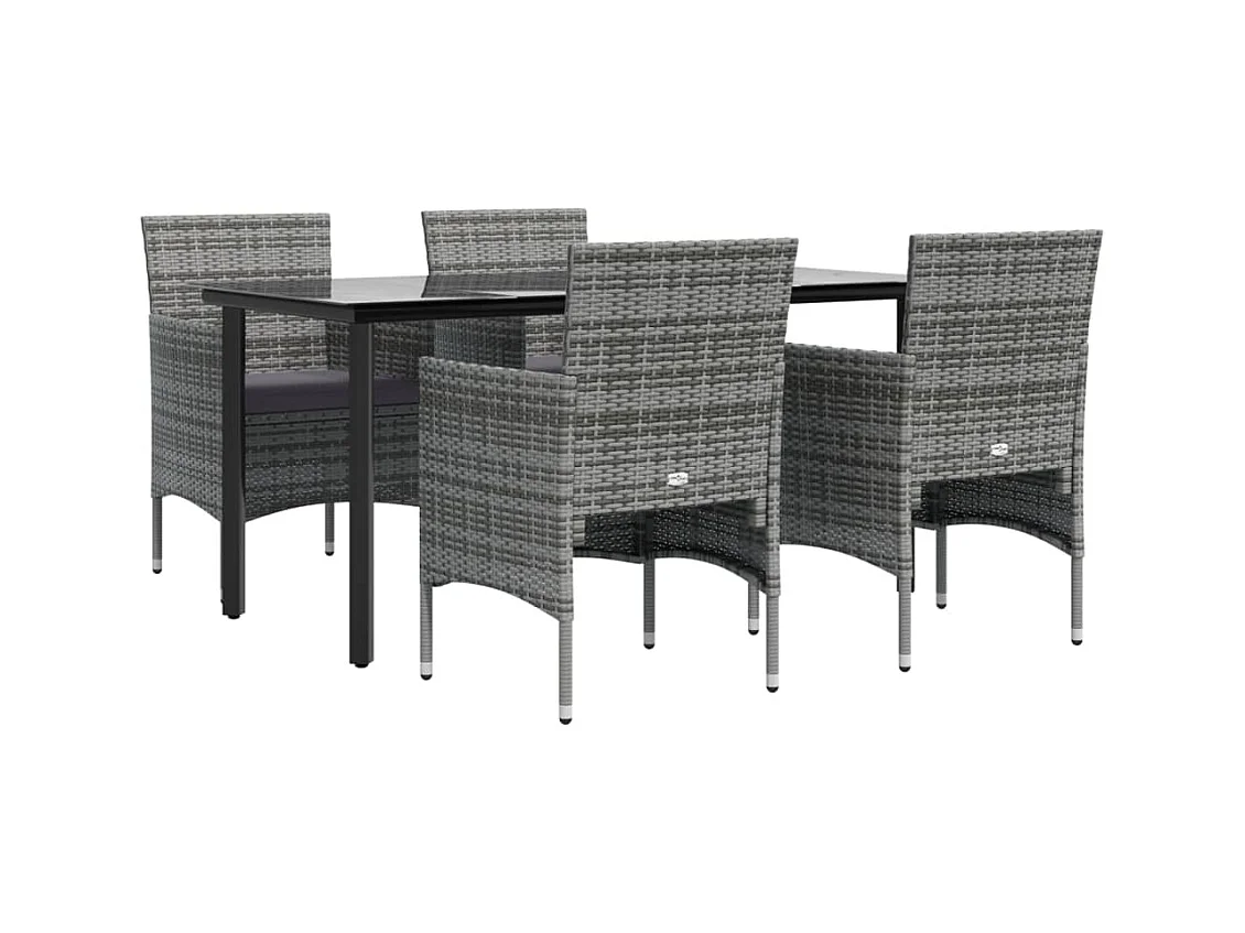 Juego de comedor de jardín muebles de exterior y cojines 5 piezas gris/negro 02_0014188