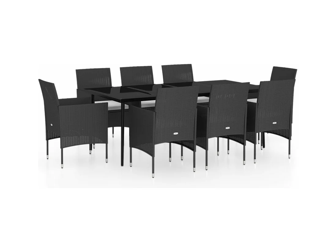 Juego de comedor de jardín muebles de exterior con cojines 9 piezas negro 02_0014177