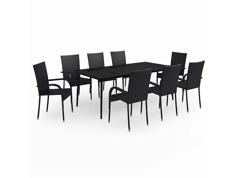 Set da pranzo da giardino mobili da esterno 9 pezzi nero 02_0014119