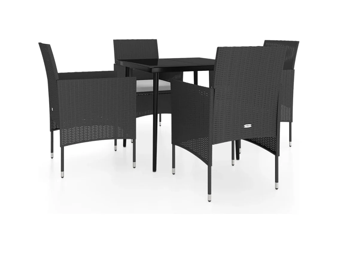 Conjunto de jantar de jardim móveis de exterior com almofadas 5 peças preto 02_0014154