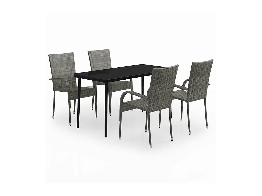 Juego de comedor de jardín muebles de exterior 5 piezas gris y negro 02_0013796