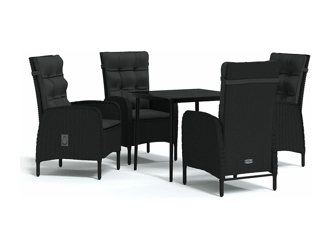 Conjunto de jantar de jardim móveis de exterior com almofadas 5 peças preto 02_0014162