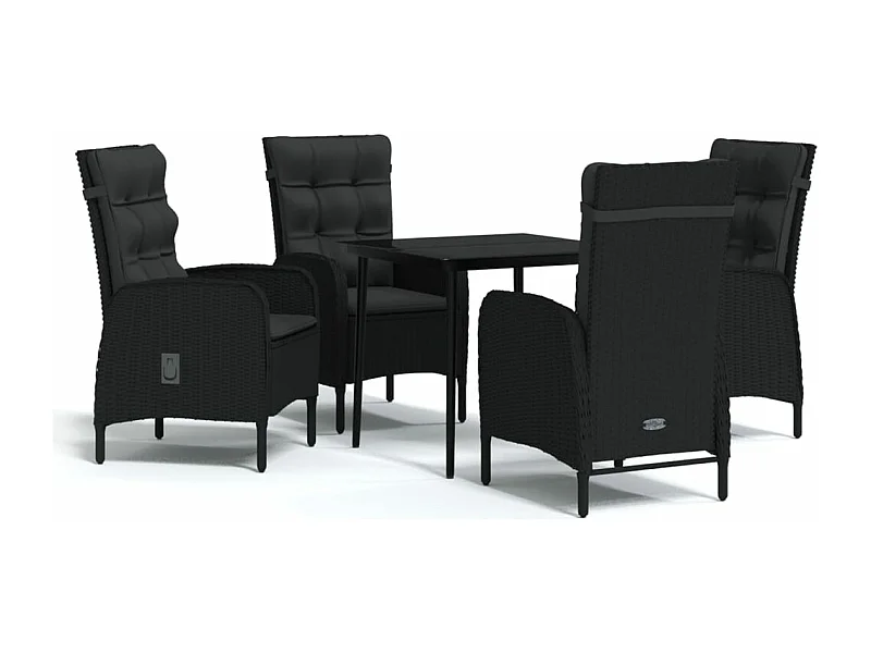 Conjunto de jantar de jardim móveis de exterior com almofadas 5 peças preto 02_0014162