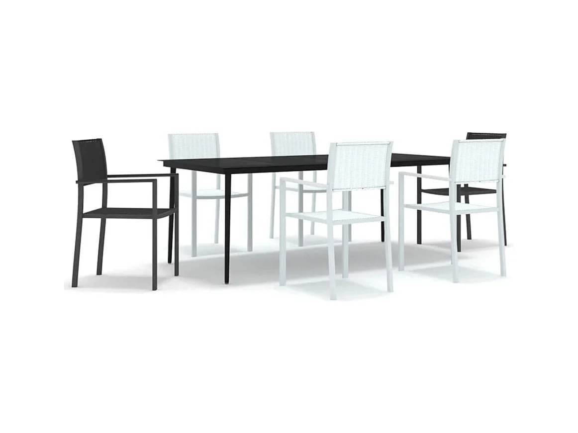 Set da pranzo da giardino mobili da esterno 7 pezzi bianco e nero 02_0014044