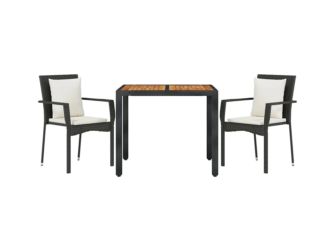 Juego de comedor de jardín muebles de exterior con cojines 3 piezas negro 02_0014143