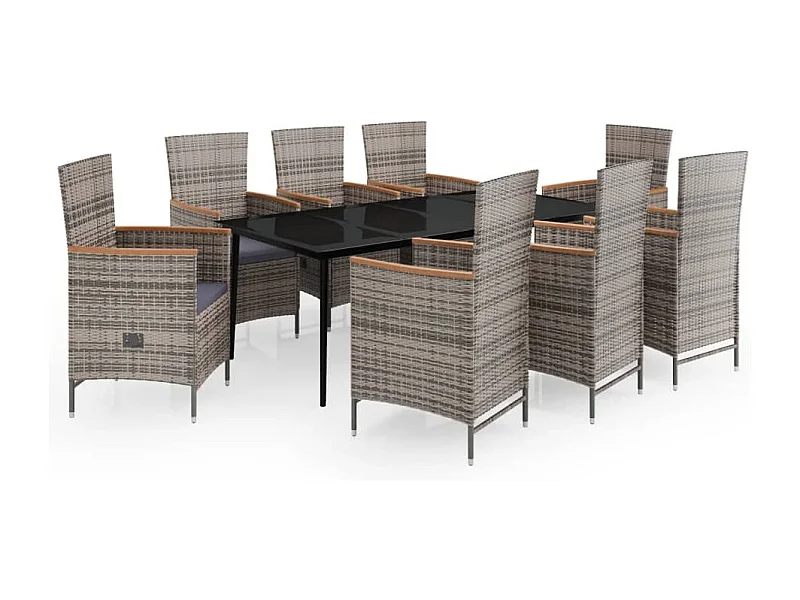Juego de comedor de jardín muebles de exterior con cojines 9 piezas gris 02_0014174