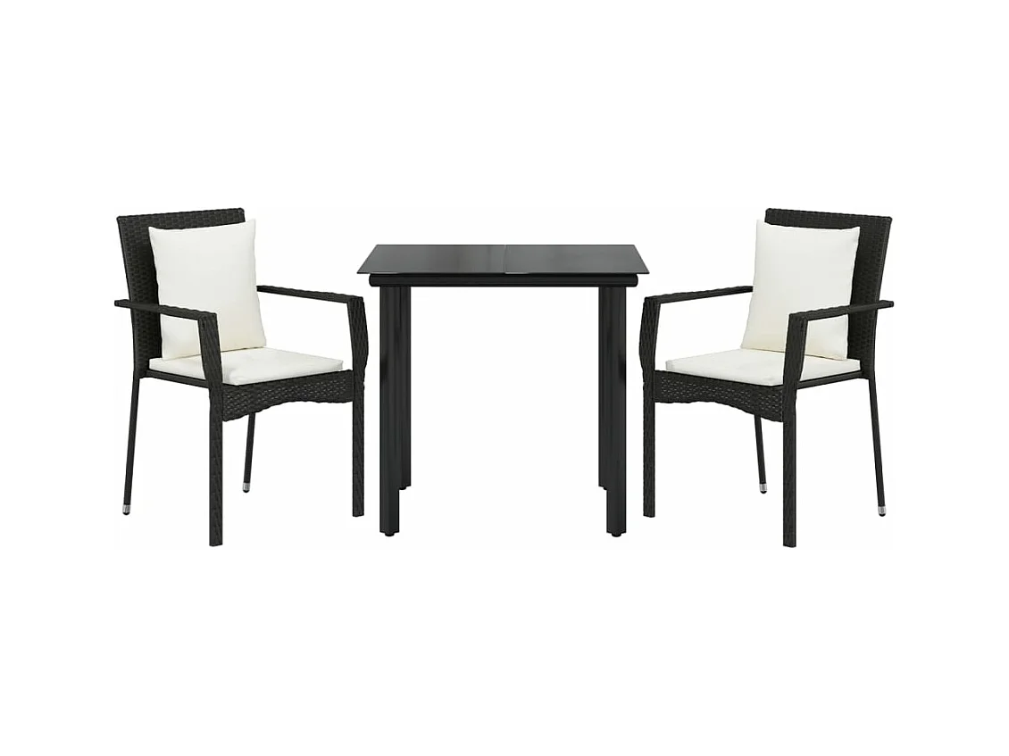 Set da pranzo da giardino mobili da esterno con cuscini 3 pezzi nero 02_0014138