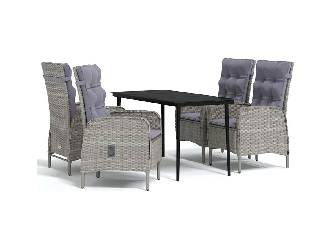 Conjunto de jantar de jardim móveis de exterior e almofadas 5 peças cinza/preto 02_0014192