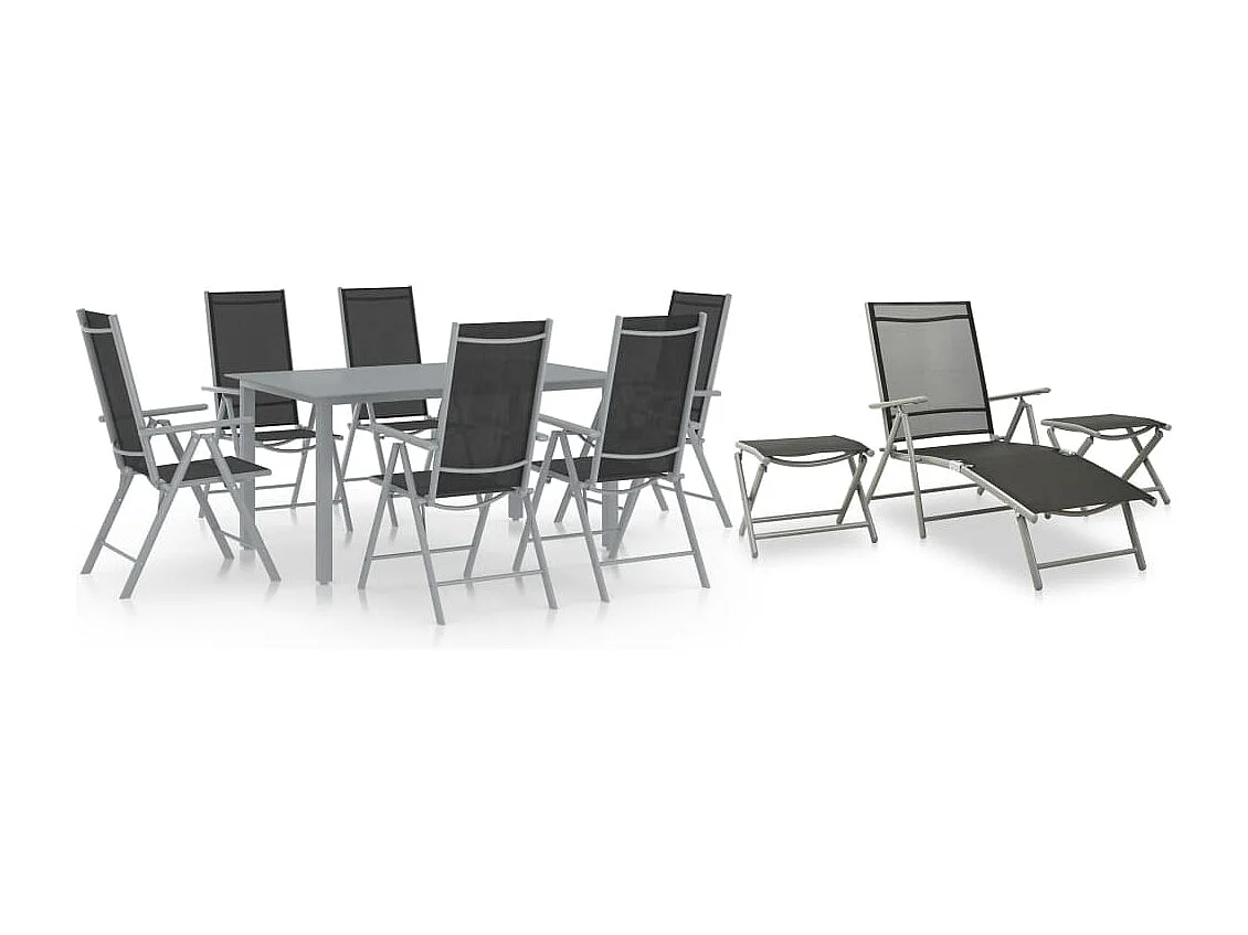 Juego de comedor de jardín muebles de exterior 10 piezas negro y plata 02_0013569