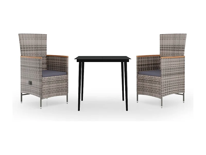 Juego de comedor de jardín muebles de exterior con cojines 3 piezas gris 02_0014132