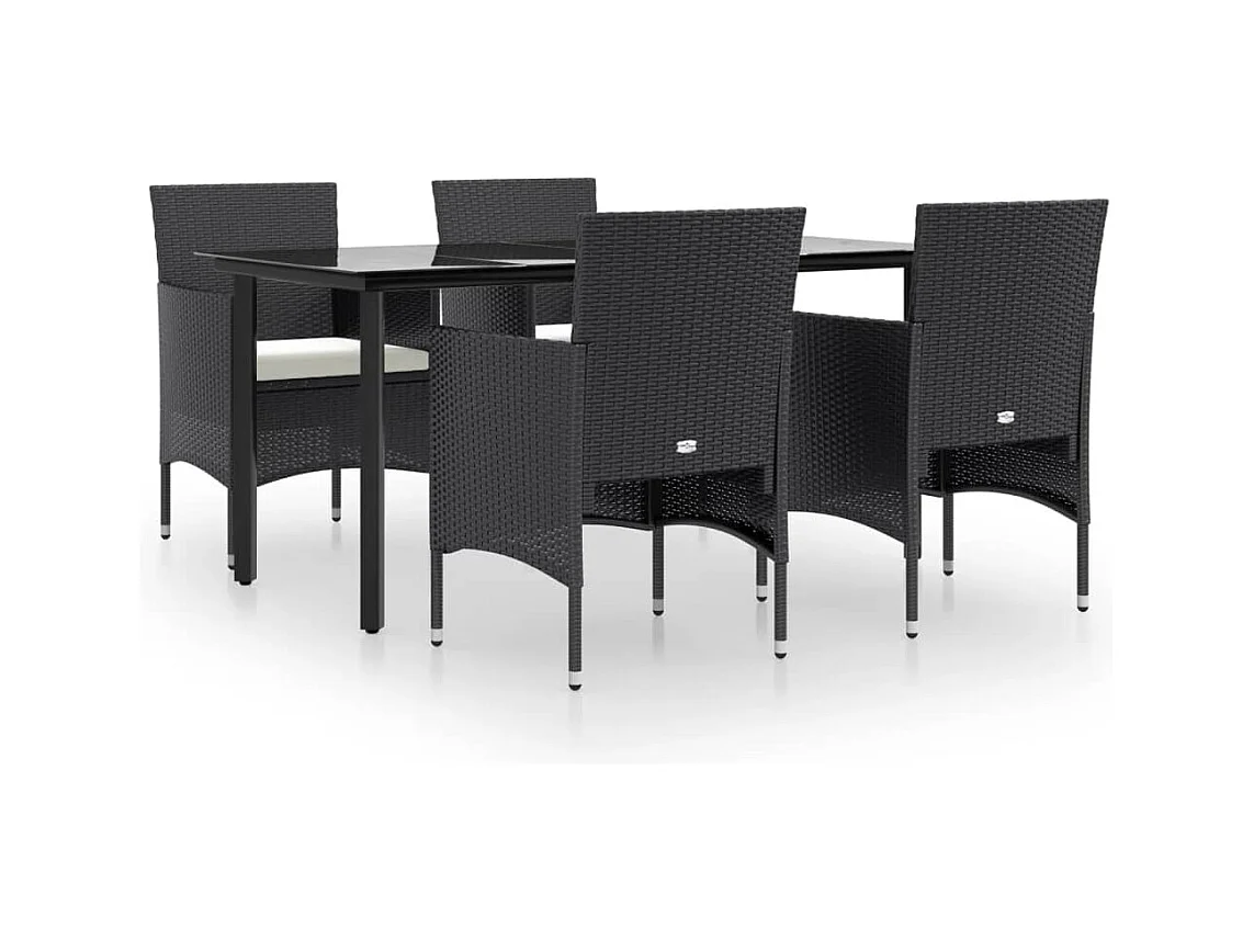 Conjunto de jantar de jardim móveis de exterior com almofadas 5 peças preto 02_0014163