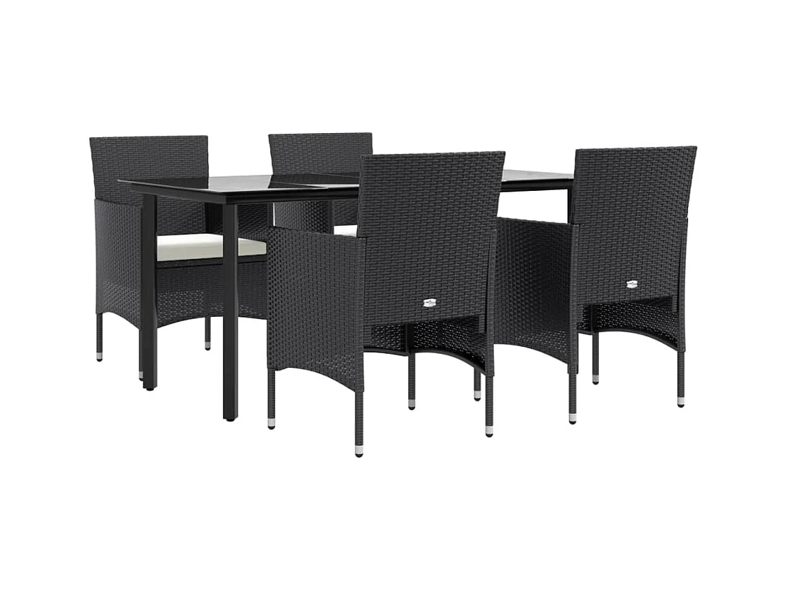 Conjunto de jantar de jardim móveis de exterior com almofadas 5 peças preto 02_0014163