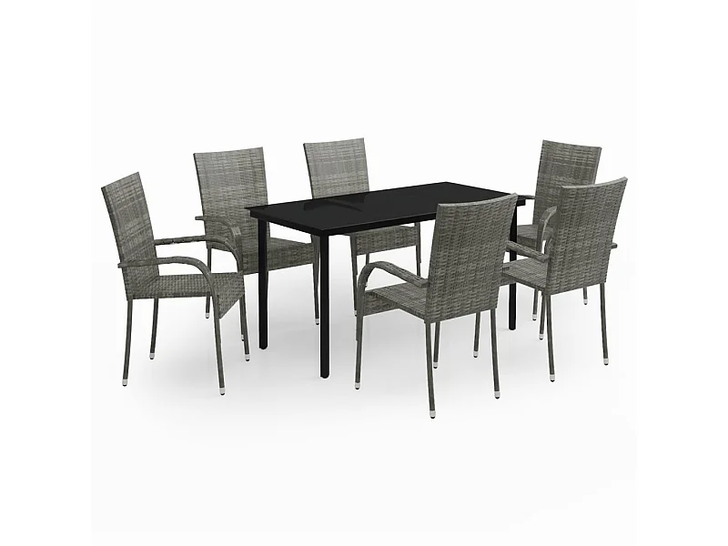Set da pranzo da giardino mobili da esterno 7 pezzi grigio e nero 02_0013973