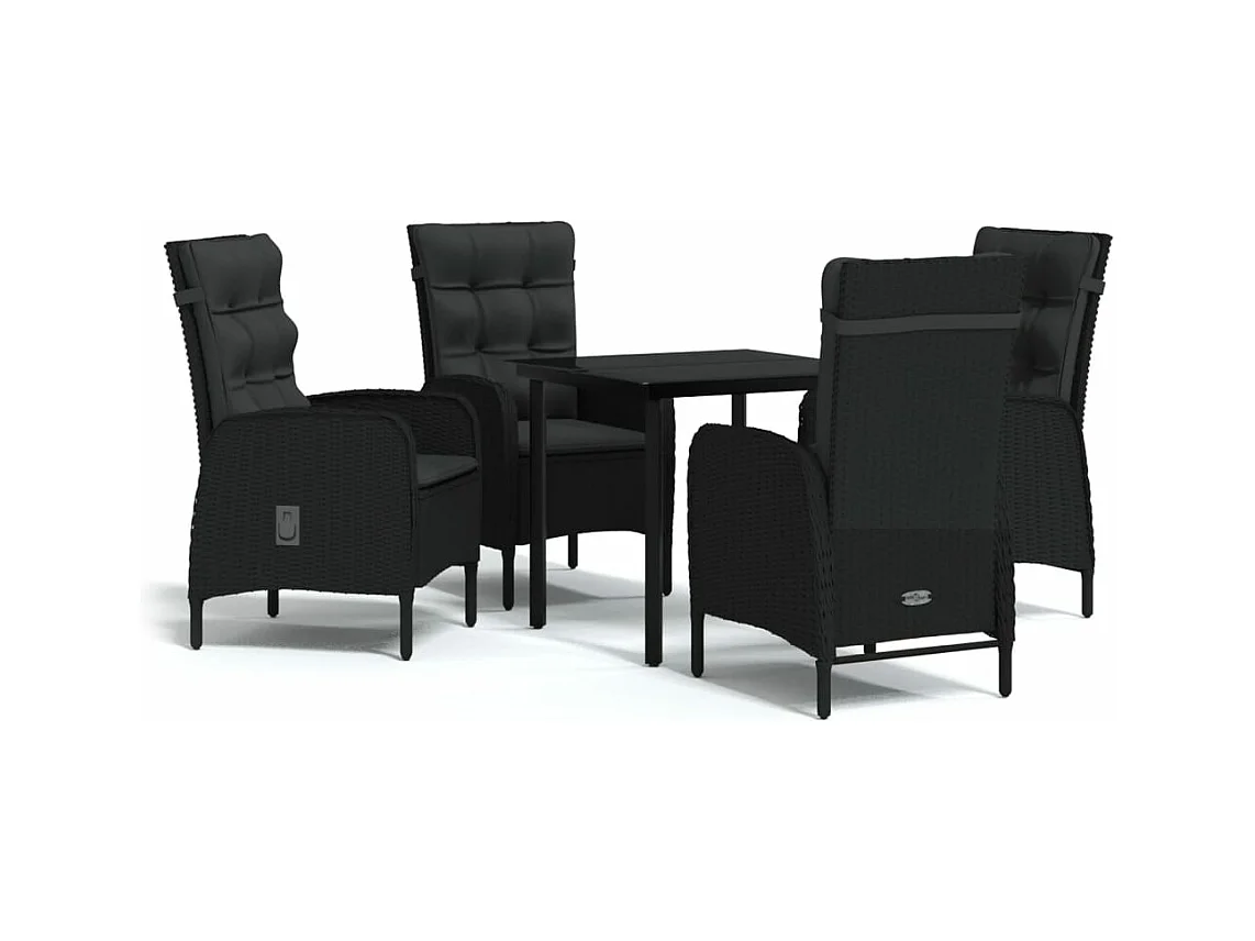 Juego de comedor de jardín muebles de exterior con cojines 5 piezas negro 02_0014150