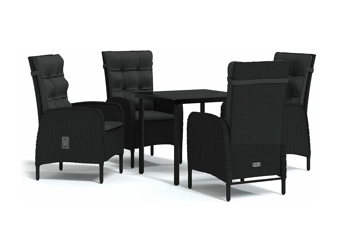 Conjunto de jantar de jardim móveis de exterior com almofadas 5 peças preto 02_0014150