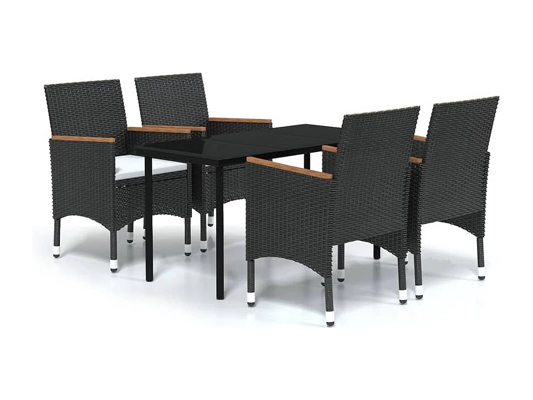 Conjunto de jantar de jardim móveis de exterior com almofadas 5 peças preto 02_0014153