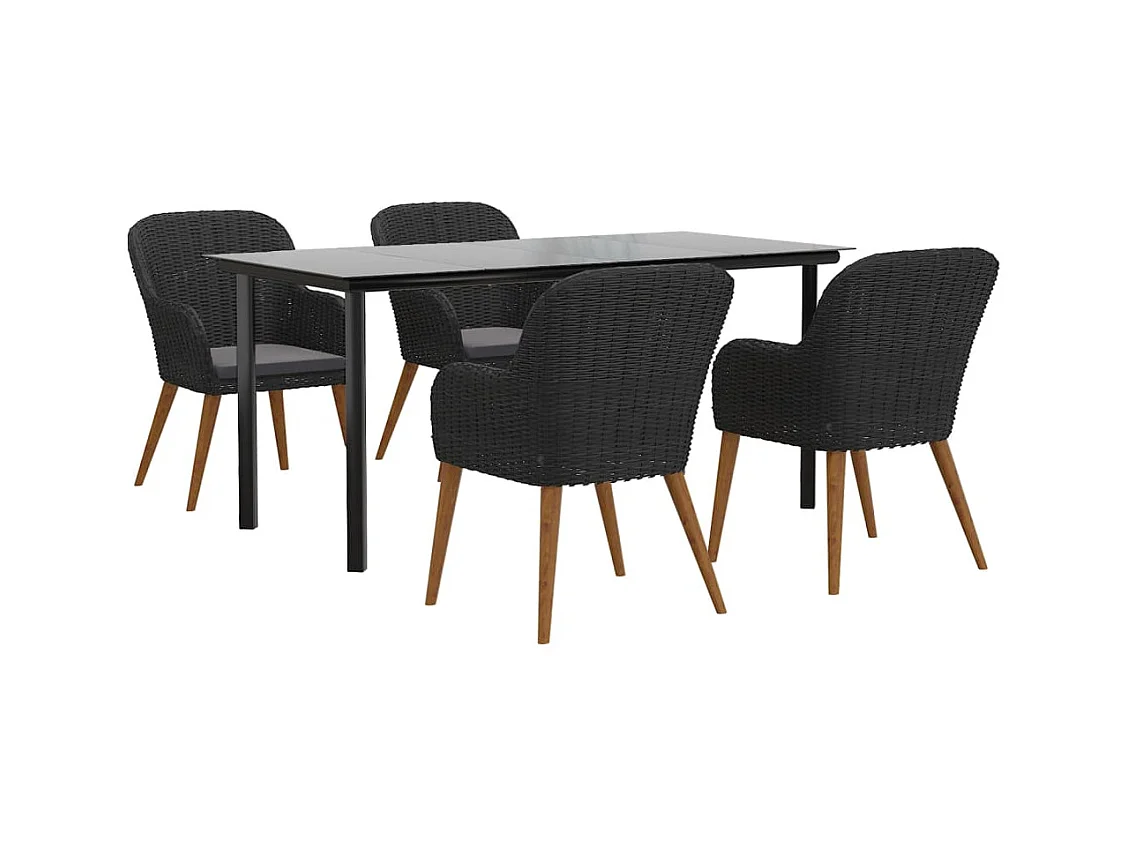 Set da pranzo da giardino mobili da esterno con cuscini 5 pezzi nero 02_0014164