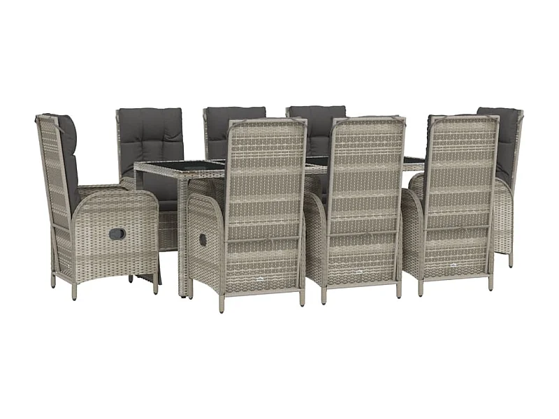 Juego de comedor de jardín muebles de exterior 9 piezas con cojines grises 02_0014068