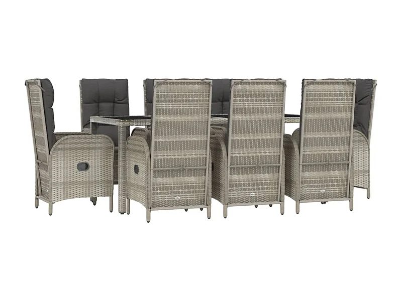 Juego de comedor de jardín muebles de exterior 9 piezas con cojines grises 02_0014067