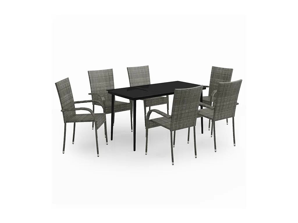 Set da pranzo da giardino mobili da esterno 7 pezzi grigio e nero 02_0013972