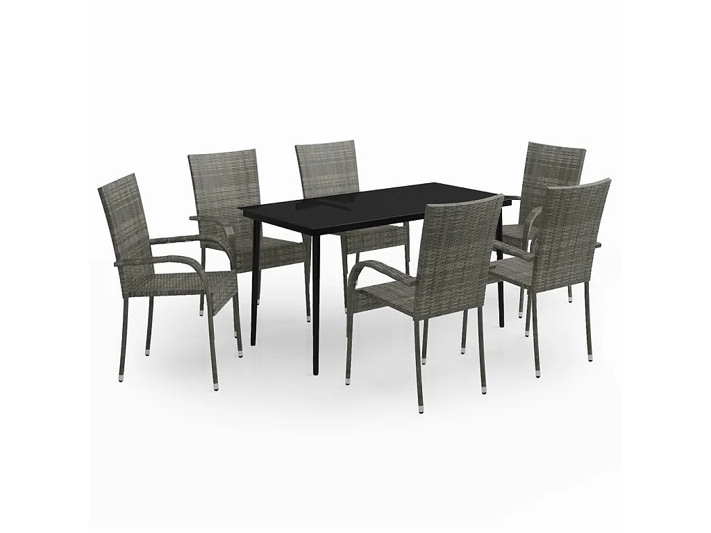 Juego de comedor de jardín muebles de exterior 7 piezas gris y negro 02_0013972