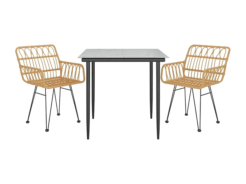 Conjunto de jantar de jardim móveis de exterior 3 peças de vime de resina 02_0013682