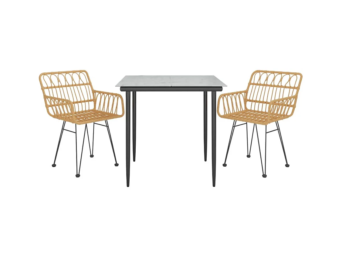 Conjunto de jantar de jardim móveis de exterior 3 peças de vime de resina 02_0013682
