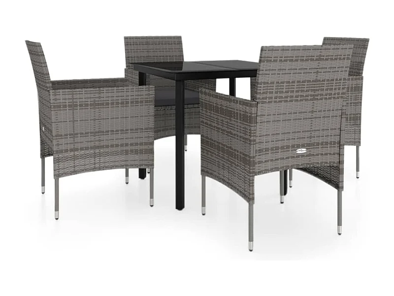 Juego de comedor de jardín muebles de exterior y cojines 5 piezas gris/negro 02_0014191