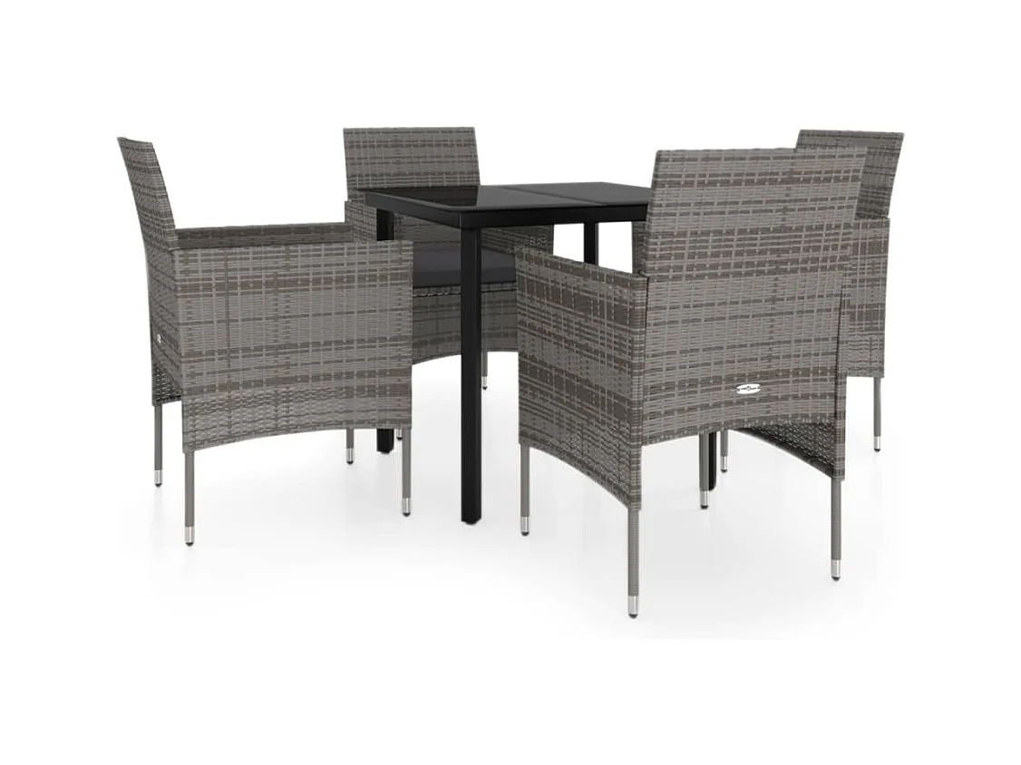 Conjunto de jantar de jardim móveis de exterior e almofadas 5 peças cinza/preto 02_0014191