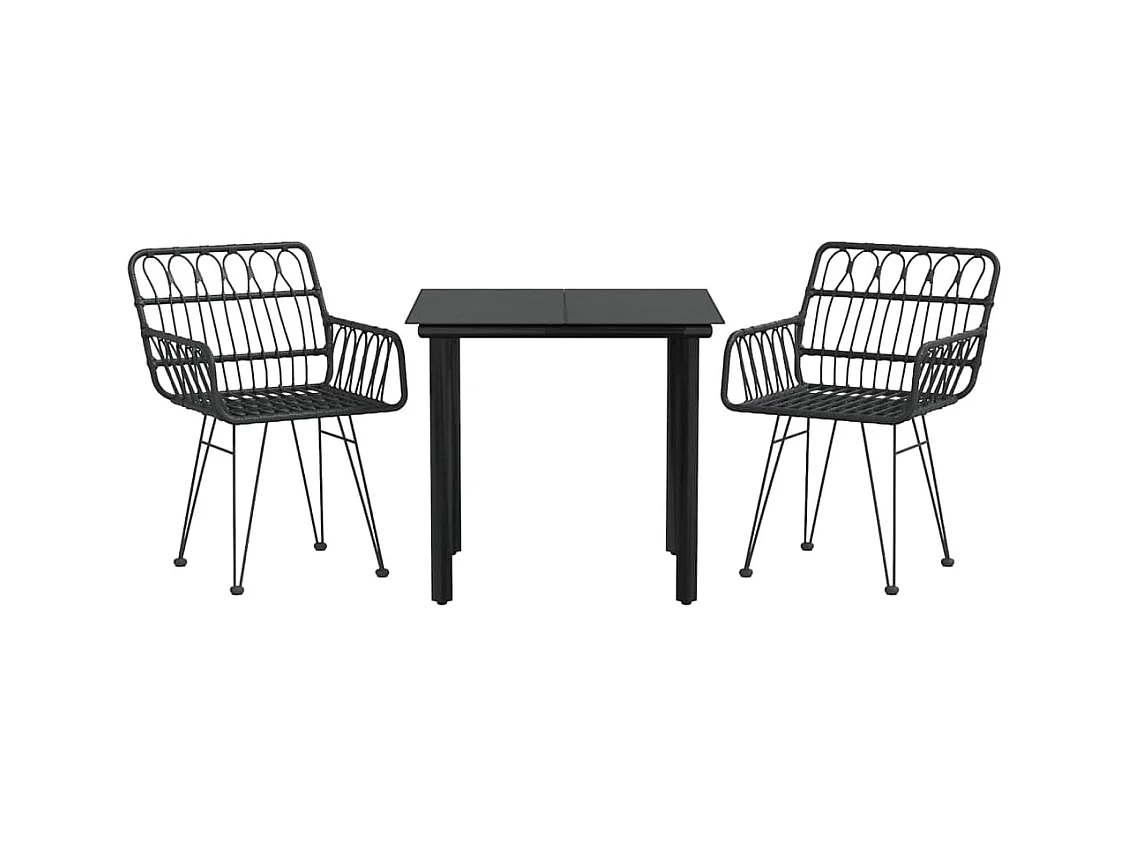 Conjunto de jantar de jardim móveis de exterior 3 peças de vime de resina preta 02_0013678