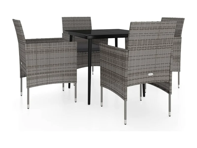 Juego de comedor de jardín muebles de exterior y cojines 5 piezas gris/negro 02_0014190