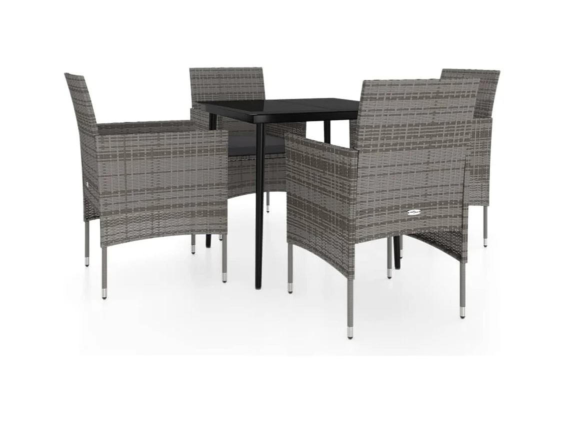 Juego de comedor de jardín muebles de exterior y cojines 5 piezas gris/negro 02_0014190