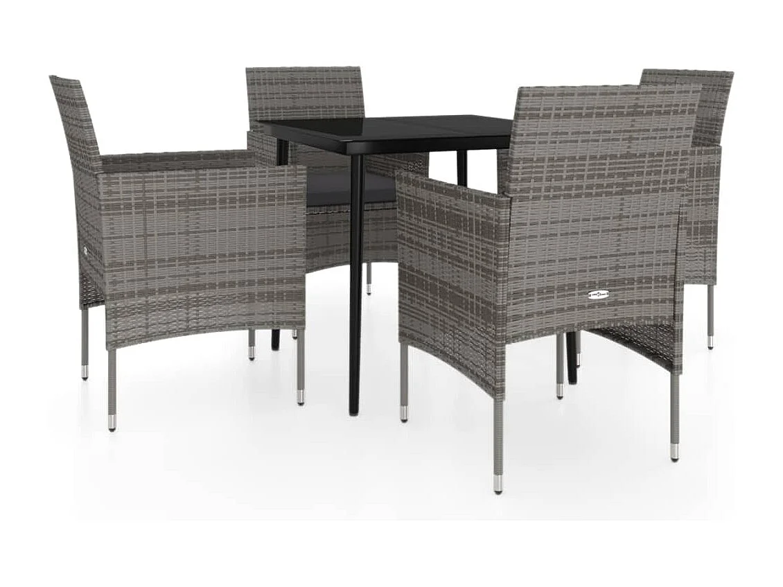 Conjunto de jantar de jardim móveis de exterior e almofadas 5 peças cinza/preto 02_0014190