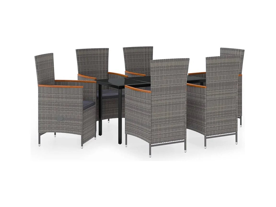 Set da pranzo da giardino mobili da esterno con cuscini 7 pezzi grigio 02_0014172