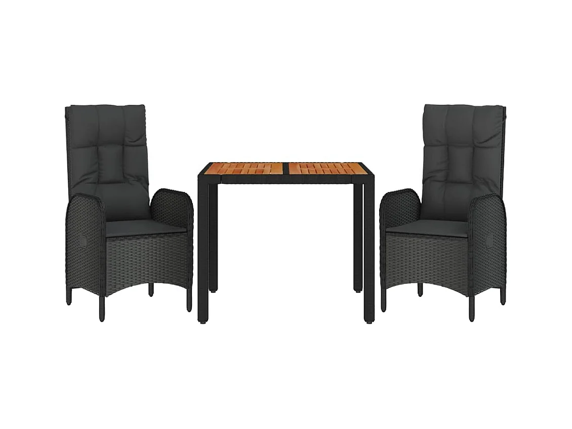 Conjunto de jantar de jardim mobiliário de exterior com almofadas 3 peças preto 02_0014137