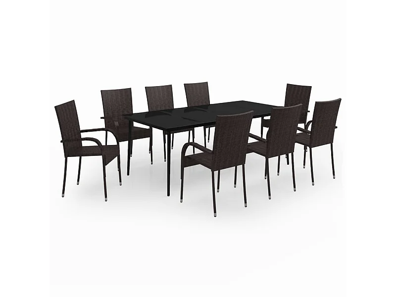 Juego de comedor de jardín muebles de exterior 9 piezas marrón y negro 02_0014107