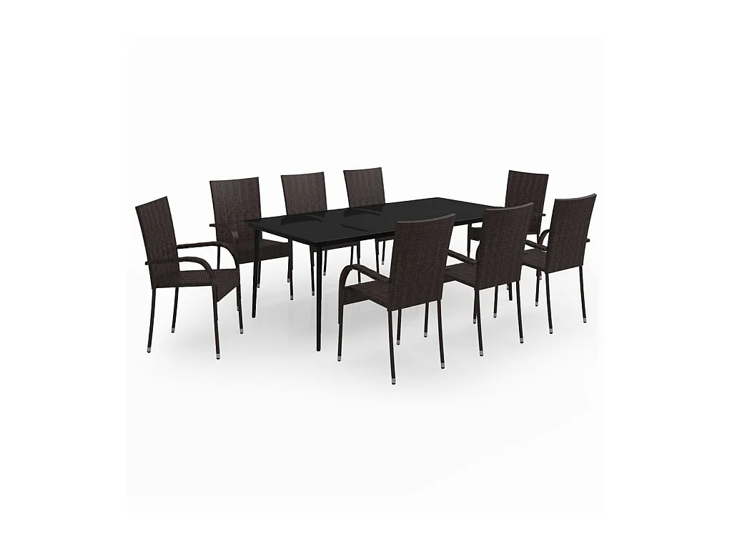 Juego de comedor de jardín muebles de exterior 9 piezas marrón y negro 02_0014107
