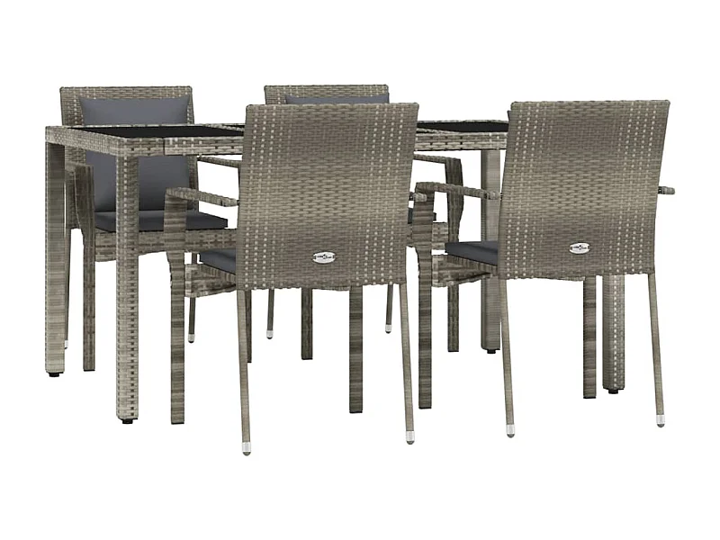 Juego de comedor de jardín con muebles de exterior de 5 piezas y cojines grises 02_0013718