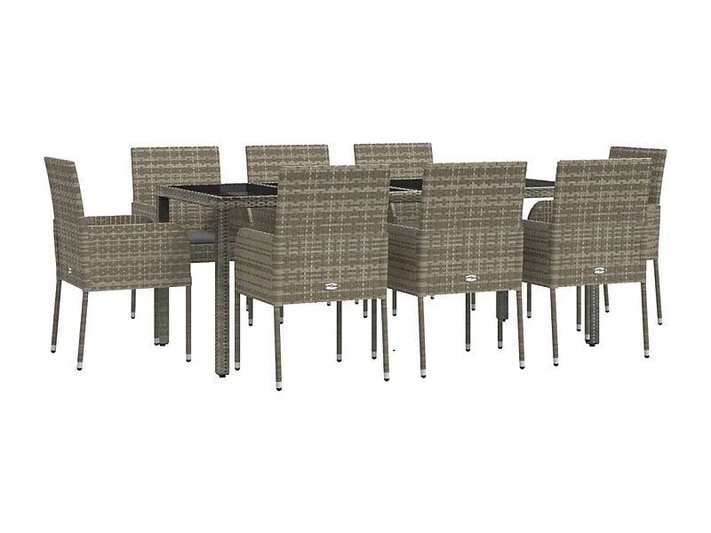 Juego de comedor de jardín muebles de exterior 9 piezas con cojines grises 02_0014075