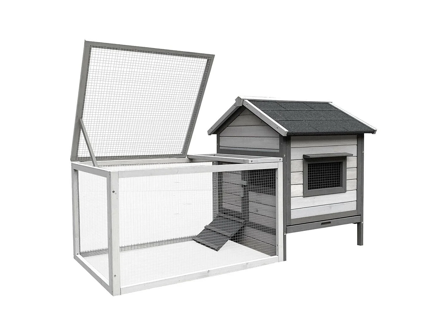 Conigliera con casetta per roditori e ruota libera 146 cm grigio chiaro 16_0002237