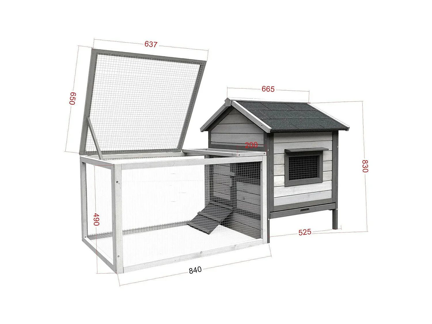 Conigliera con casetta per roditori e ruota libera 146 cm grigio chiaro 16_0002237