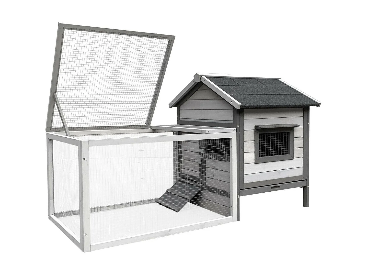 Conigliera con casetta per roditori e ruota libera 146 cm grigio chiaro 16_0002237