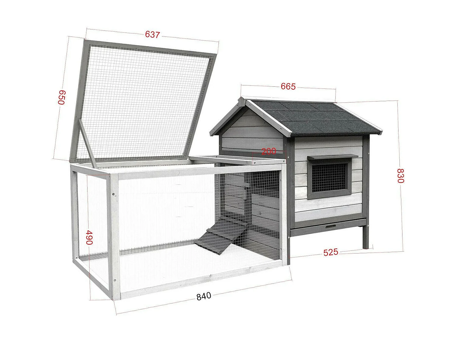 Conigliera con casetta per roditori e ruota libera 146 cm grigio chiaro 16_0002237