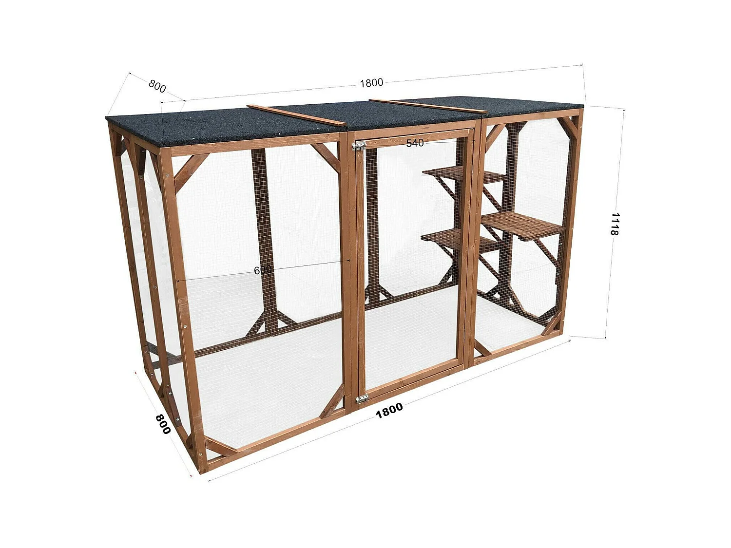 Recinto externo para gatos, madeira resistente 180 cm 3 áreas de descanso 16_0001711