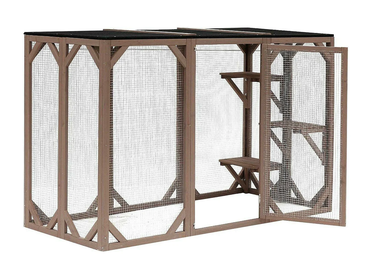 Recinto exterior para gatos, madera resistente 180 cm 3 zonas de descanso 16_0001711